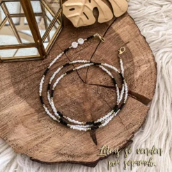 Strap chapa de oro 18k cuentas blanco +negro +dorado