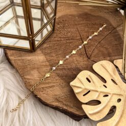 Pulsera corazones + perlas de acrilico chapa de oro 18k