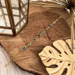Pulsera ojo turco multicolor traslucido chapa de oro 18k