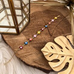 Pulsera ojo turco multicolor chapa de oro 18k