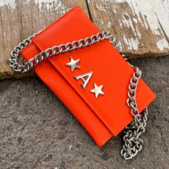 Aura Clutch - Bag Orange Cadena Chunky Plata