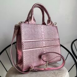 Tote RG Mediana Pitón Rosa Palo Metálico