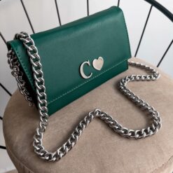 Aura Clutch - Bag Green Forest Cadena Chunky Plata
