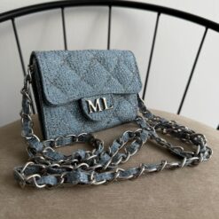 Mini Flap Cadena Plata Color Denim Glitter