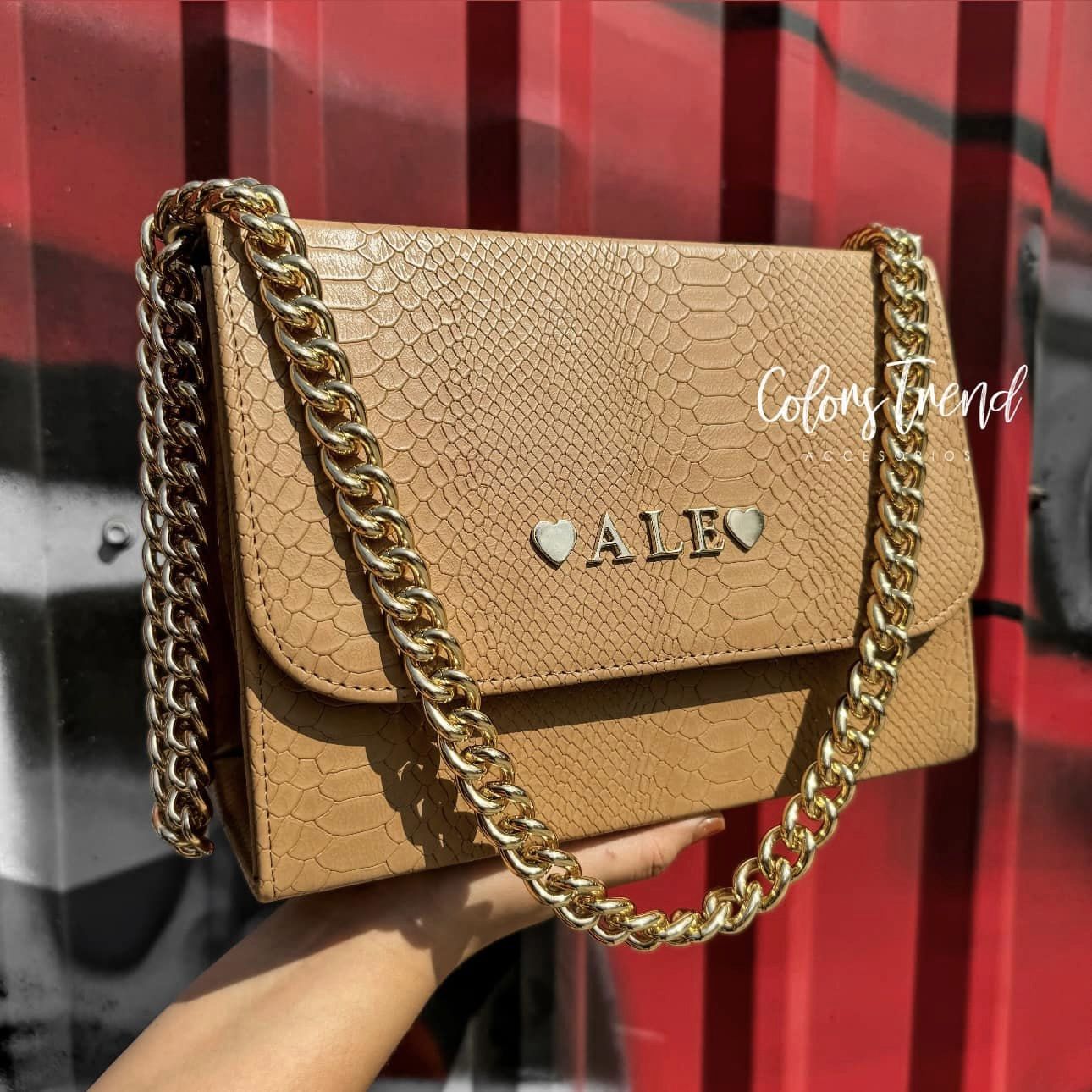 Bolso Gaia N (Cadena Chunky Oro) Pitón Camel