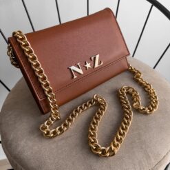 Aura Clutch - Bag Tan Cadena Chunky Oro