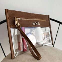 Cosmetiquera Clutch Pitón Camel