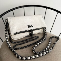 Agni Mini Bag Pitón Crema Herrajes Negros + Filo De puntos