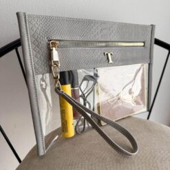 Cosmetiquera Clutch Pitón Cemento