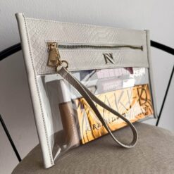 Cosmetiquera Clutch Pitón Latte Cierre Nylon