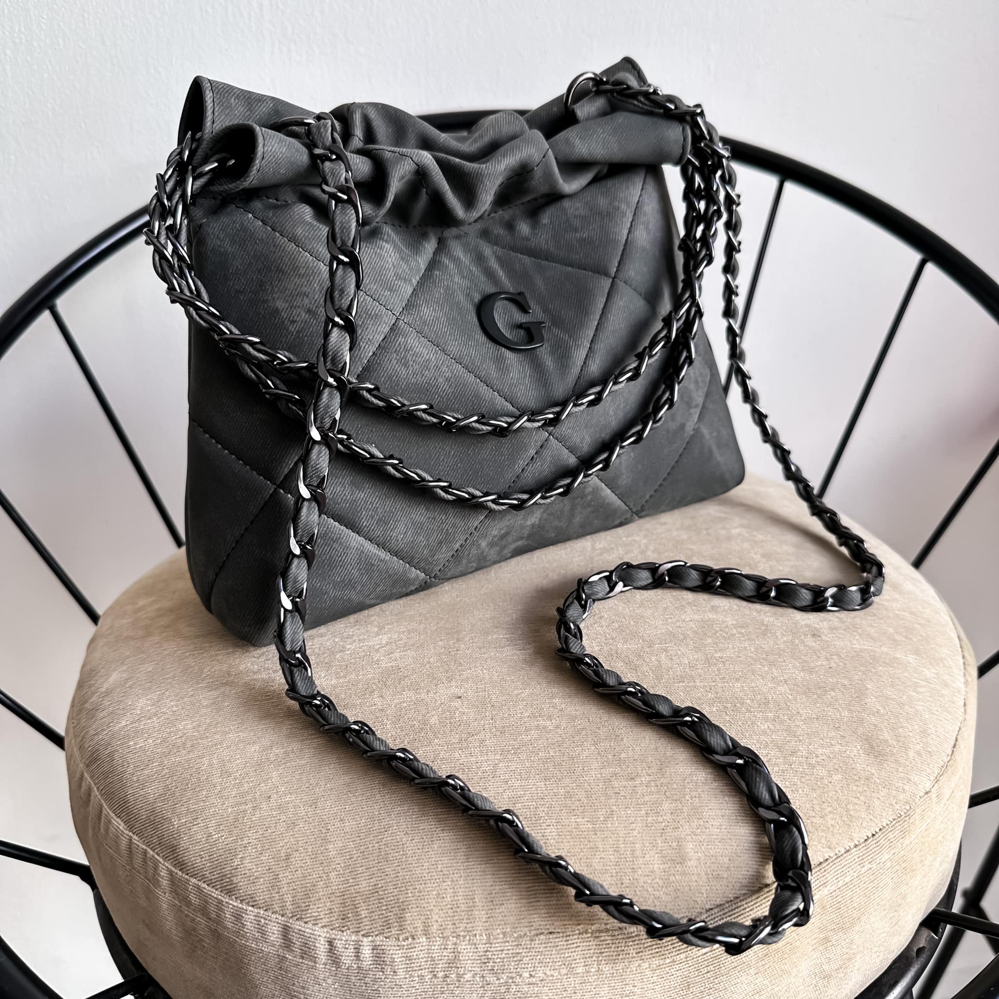 Hera Mini Cadena Negra Denim Acero