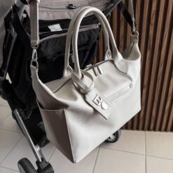 Pañalera Baby Bag Latte Herraje Plata