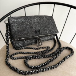 Agni Mini Bag Glitter Black Herrajes Negro + Filo De puntos