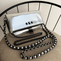 Agni Mini Bag Silver Herrajes Negros + Filo De puntos