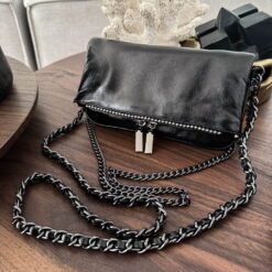 Agni Mini Bag Negro Metálico Herrajes Negros + Filo De puntos