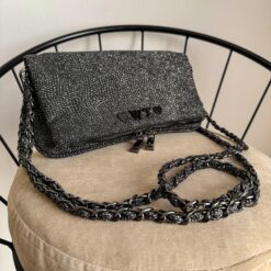 Agni Bag Glitter Total Black Herrajes Negros