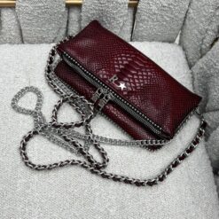 Agni Mini Rock Charol Pitón Burgundy Herrajes Plata+ Filo De Puntos
