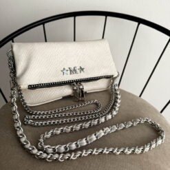 Agni Mini Bag Pitón Crema Herrajes Plata+ Filo De puntos