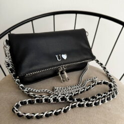 Agni Mini Bag Negro Herrajes Plata + Filo De puntos