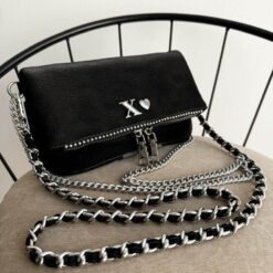 Agni Mini Bag Floater Negro Herrajes Plata+ Filo De Puntos