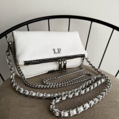 Agni Mini Bag Floater Blanca Herrajes Plata+ Filo De puntos