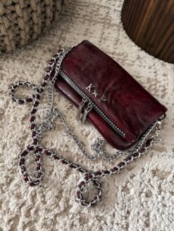Agni Mini Bag Wet Burgundy  Herrajes Plata + Filo De puntos