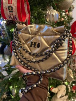 Hera Bag Mini Cadena Negra Color Oro Metálico