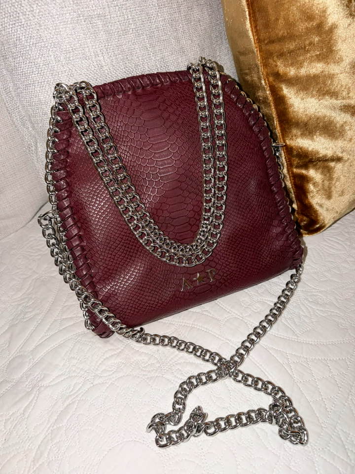 Kyra Mini Pitón Burgundy - Herrajes Plata
