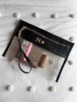 Cosmetiquera Clutch Pitón Charol Negro
