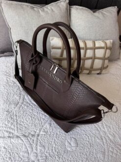 Pañalera Baby Bag Pitón Chocolate Herraje Plata