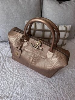 Pañalera Baby Bag Pitón Rose Gold Herraje Oro