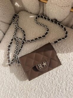 Mini Flap Cadena Plata Color Chocolate