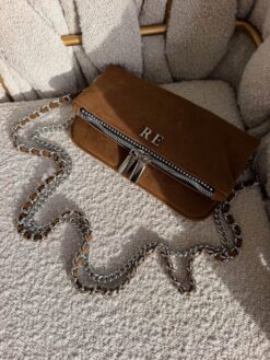 Agni Mini Bag Velvet Camel Herrajes Plata + Filo De puntos